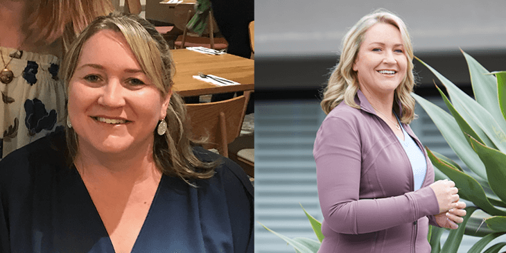before and after photo of member christy who lost 22 kg on the total wellbeing diet
