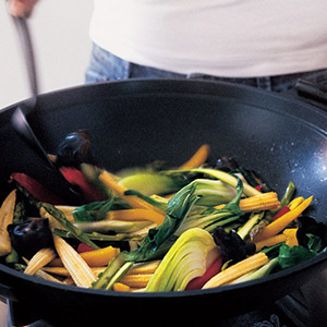 stir-frying batches of vegetables