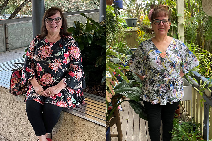 A before and after image of Sabina showing her very noticeable weight loss.
