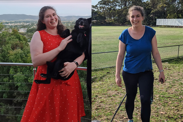 A before and after image of Danielle showing her very noticeable weight loss.