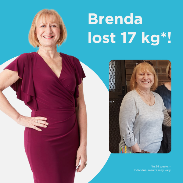 Before and after shots of member Brenda with the quote: Brenda lost 17 kg!