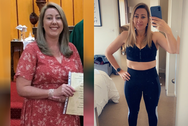 Before and after images of Mel and her weight loss.